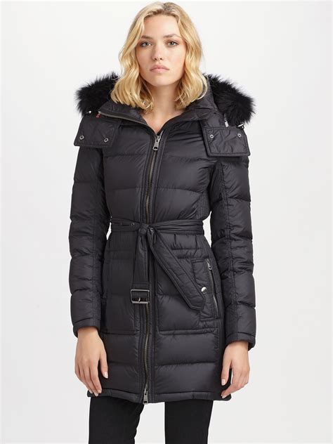 burberry brit fox fur trimmed puffer coat|burberry check wool coats.